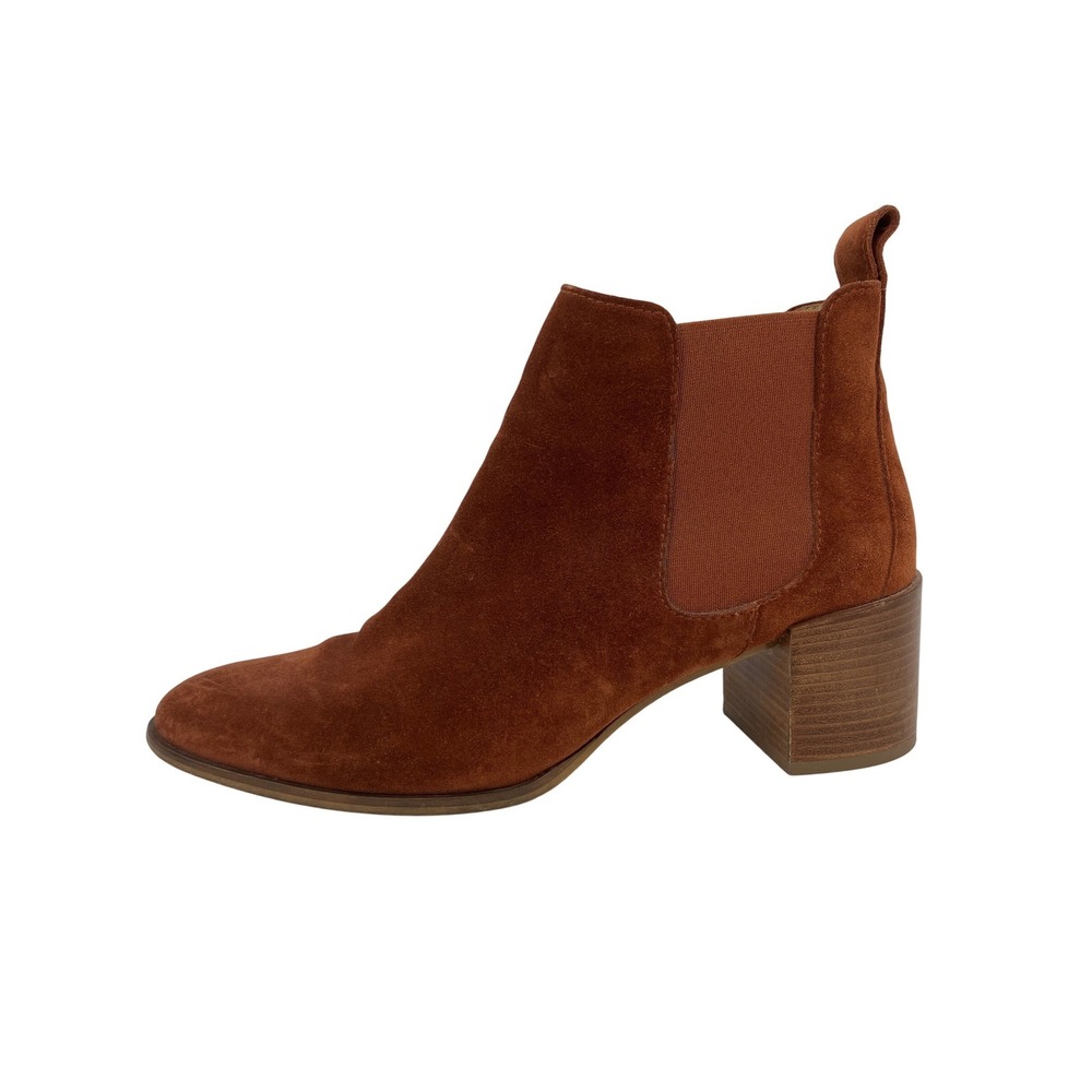 Everlane Italy Chelsea Boots Women 10.5 Rust Suede Block Heel Pointed Toe